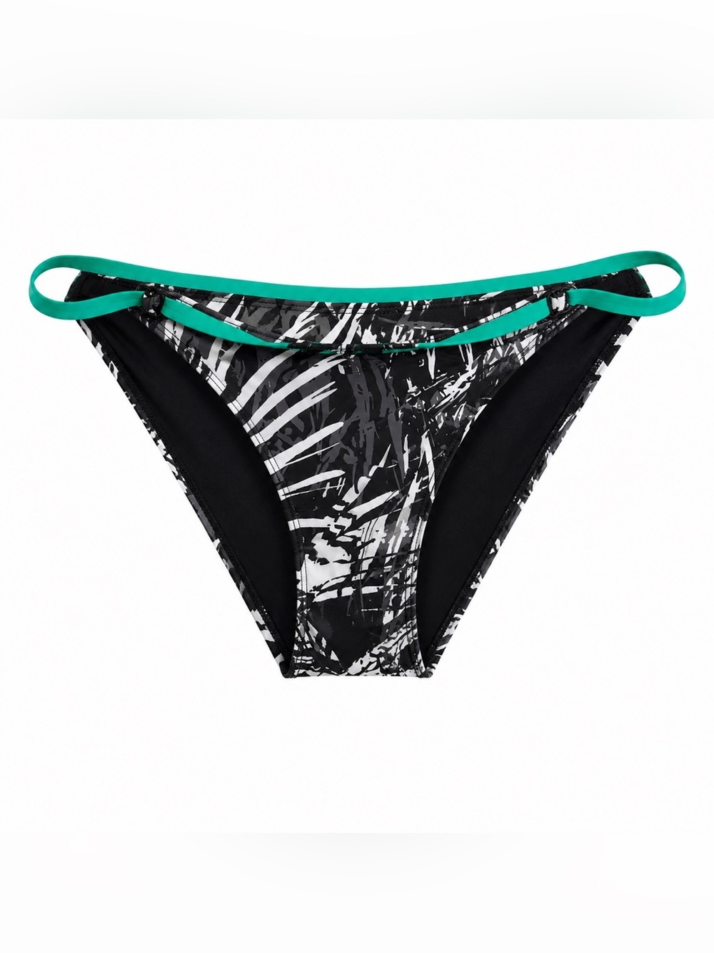 Fabletics Bikini Bottom L Black White Tropical Bali Print Cheeky NWOT